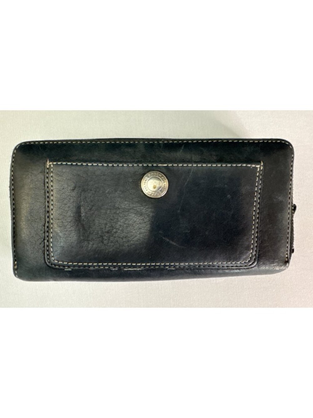 Coach Chelsea Black Pebbled Leather Accordion Zip Wallet Purple Interior Vintage - Picture 10 of 13